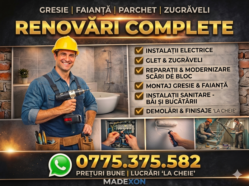 Renovari complete Bucuresti - Teleorman, gresie, parchet, sanitare,rigips